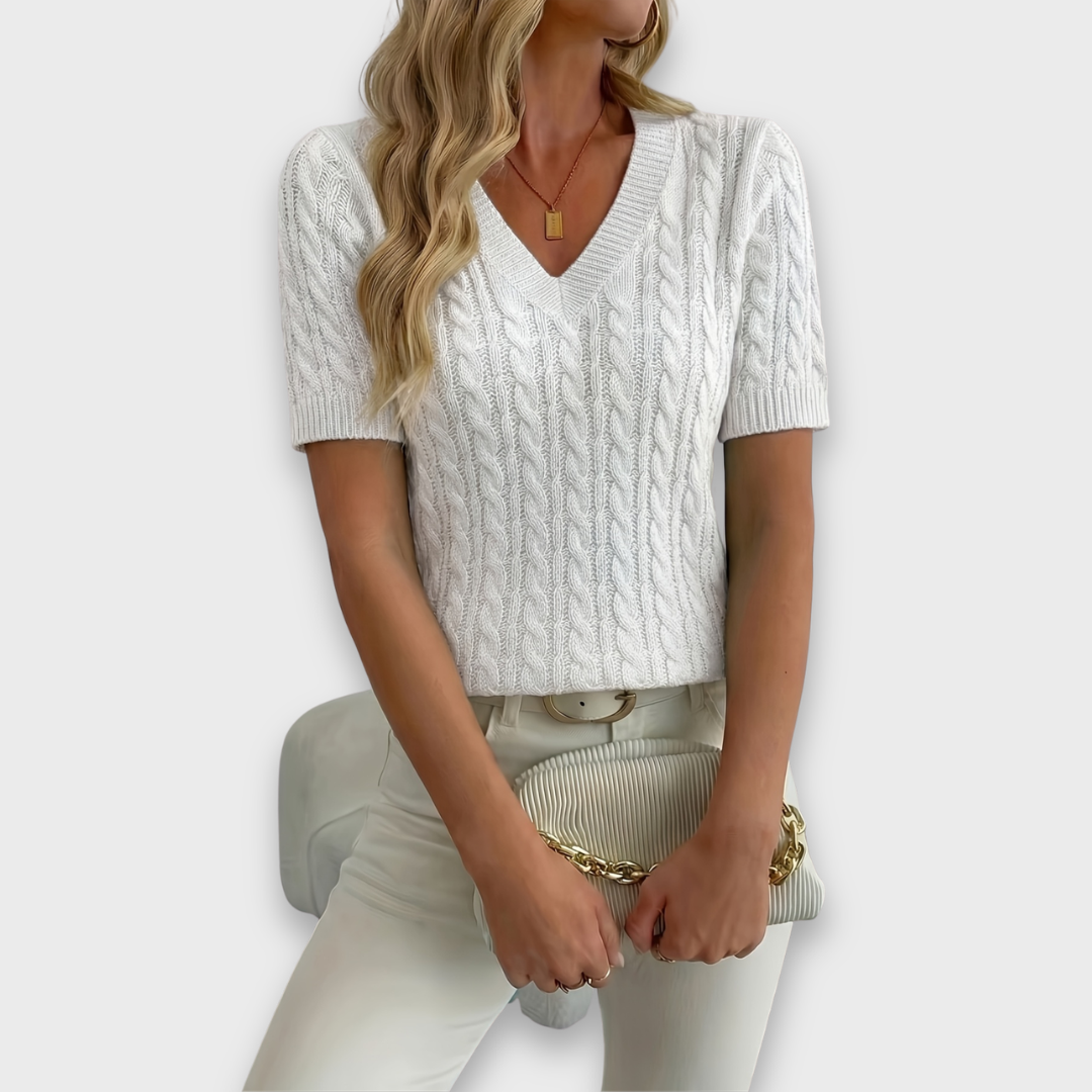ELSIE – RIBBED V-NECK KNIT TOP