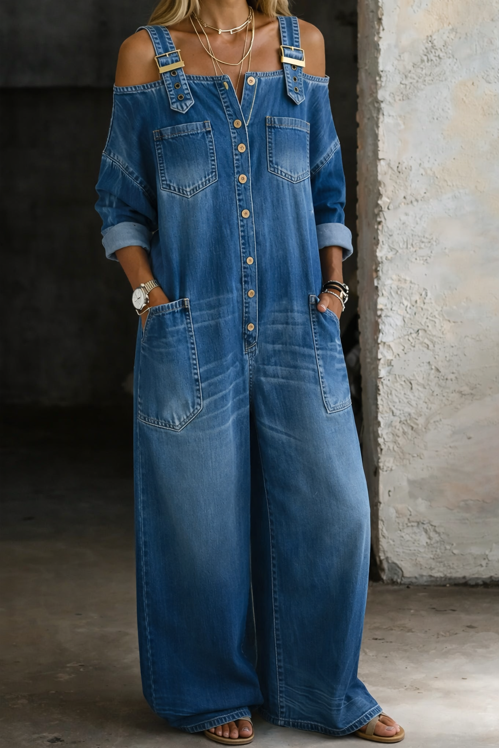 SOPHIA - DENIM OFF-SHOULDER JUMPSUIT
