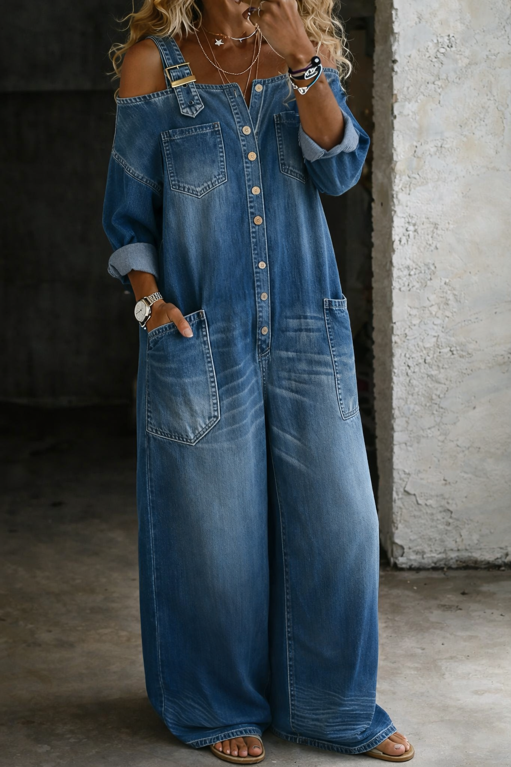 SOPHIA - DENIM OFF-SHOULDER JUMPSUIT