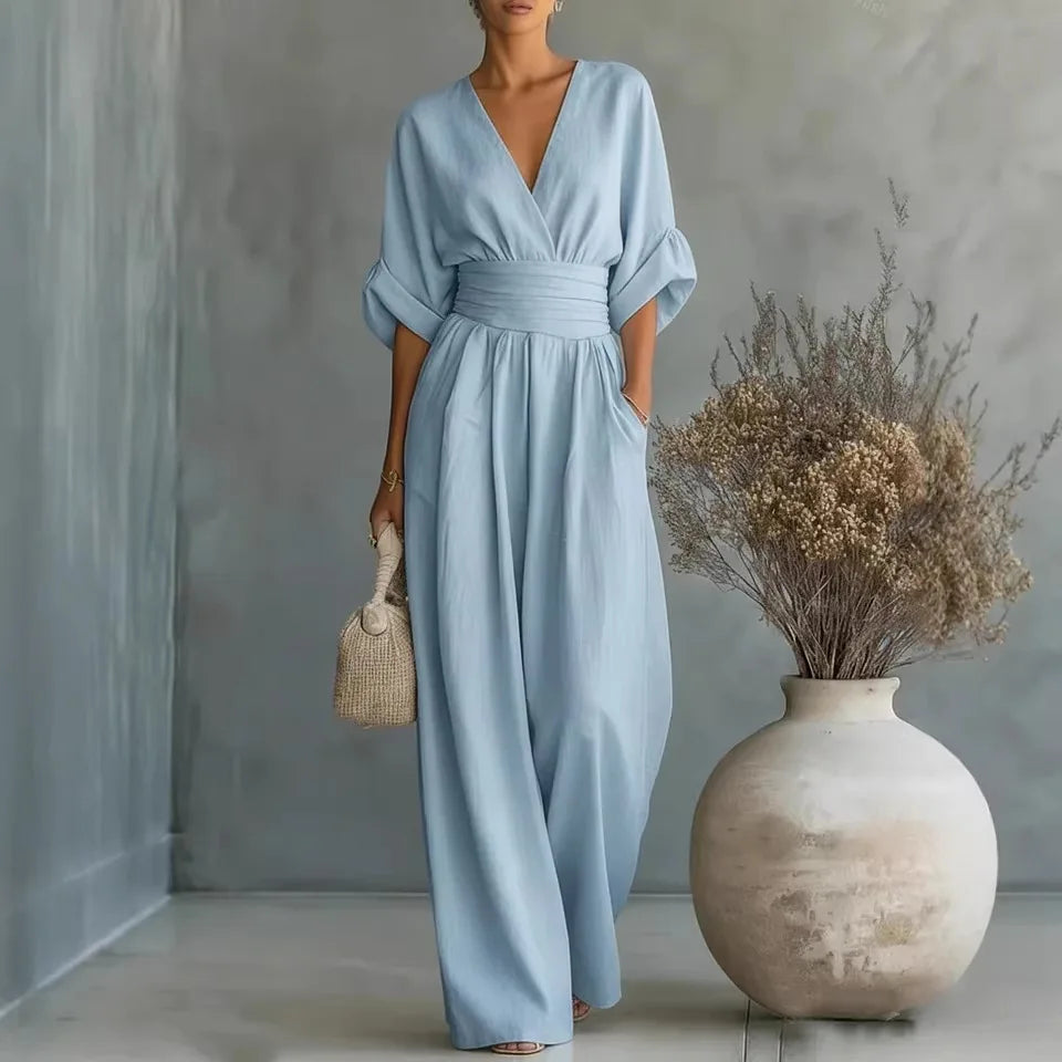GRAINNE – ELEGANT WAISTED V-NECK JUMPSUIT