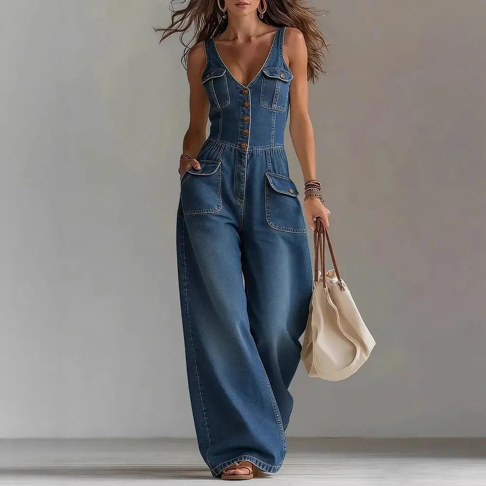 SELENE – CHIC DENIM WIDE-LEG JUMPSUIT