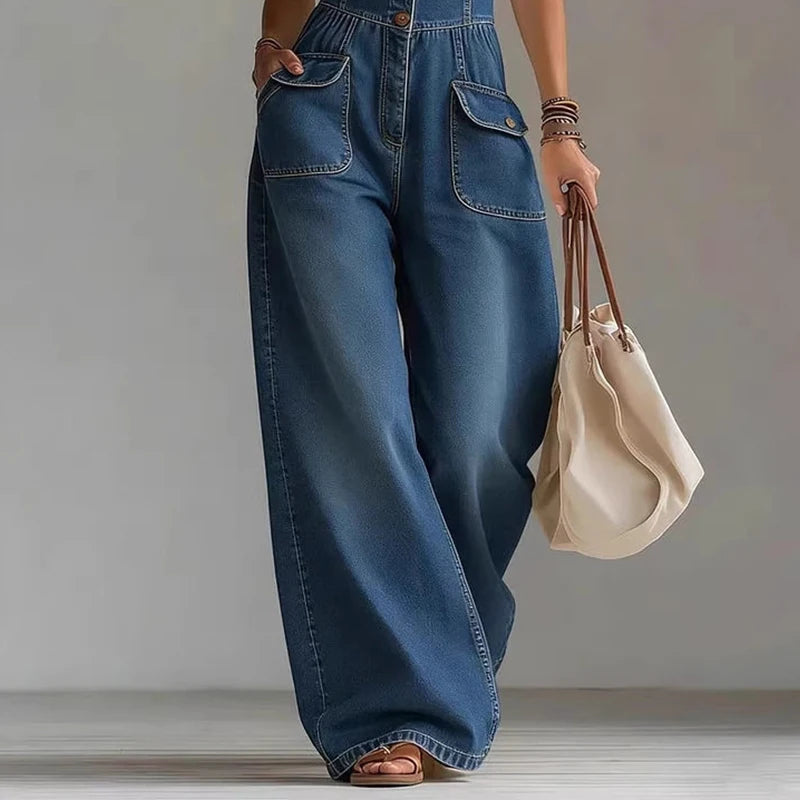 SELENE – CHIC DENIM WIDE-LEG JUMPSUIT
