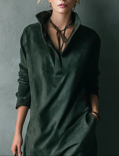 ISNA - GREEN SUEDE MIDI DRESS