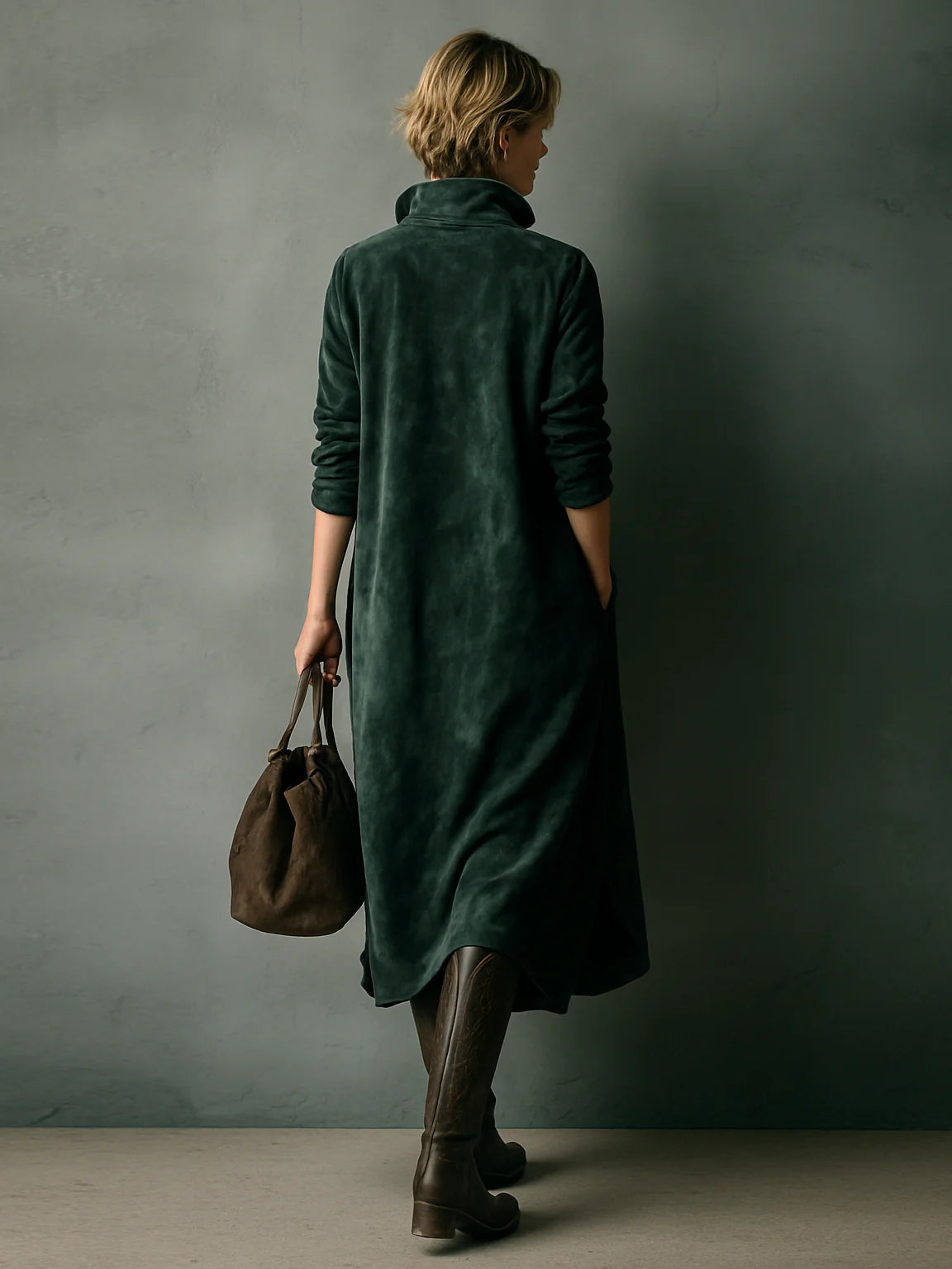 ISNA - GREEN SUEDE MIDI DRESS