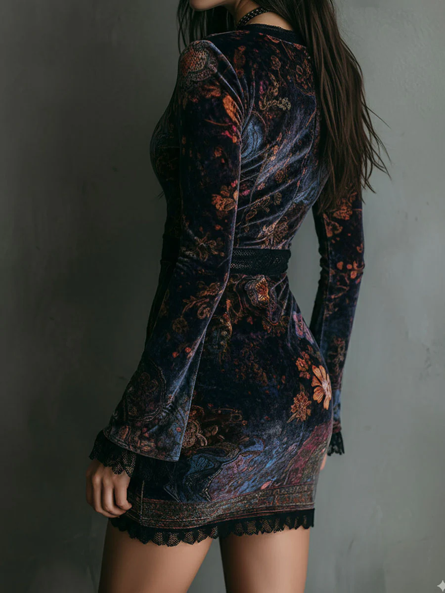 SARAH - FLORAL V-NECK MINI DRESS
