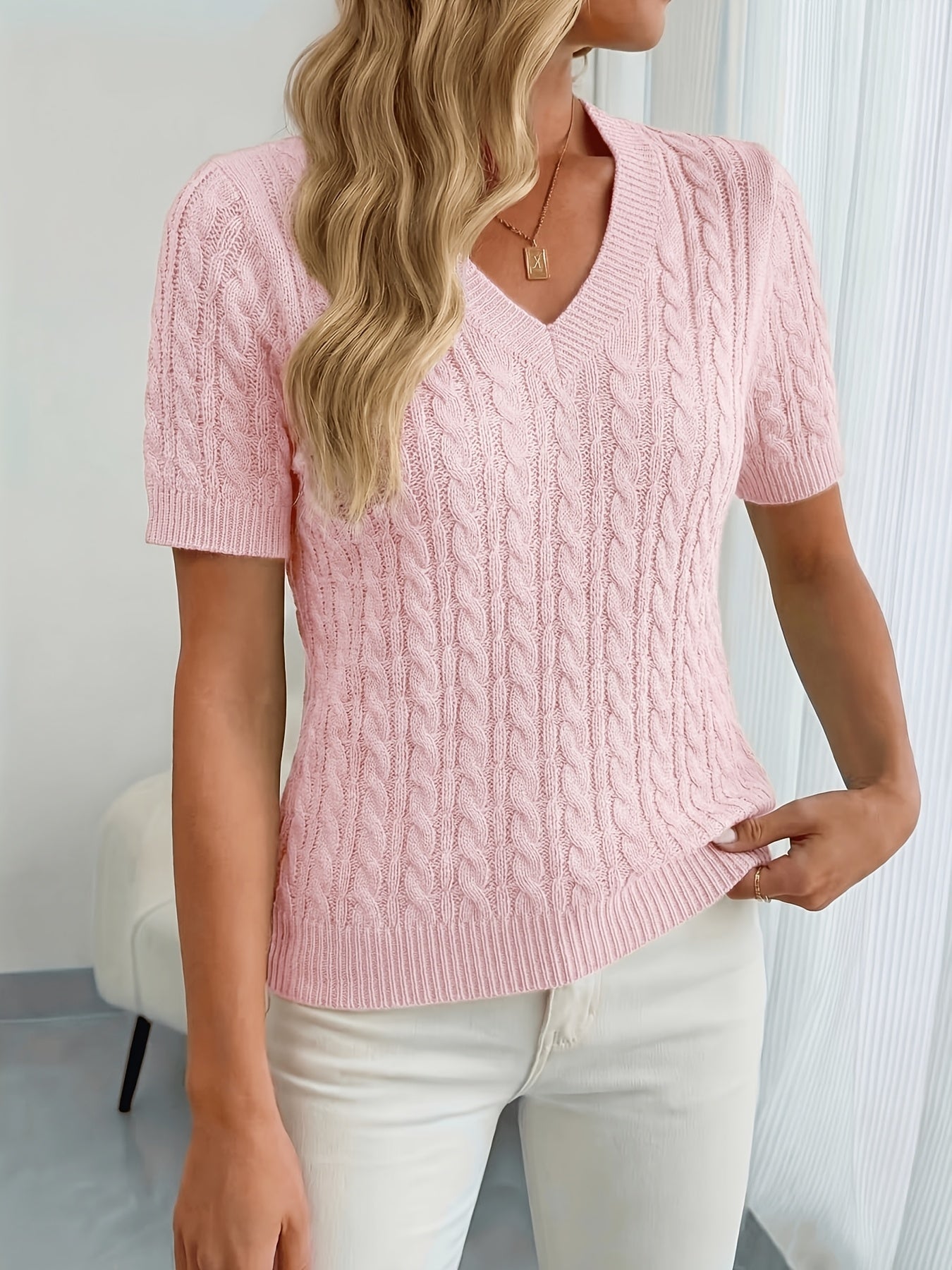 ELSIE – RIBBED V-NECK KNIT TOP