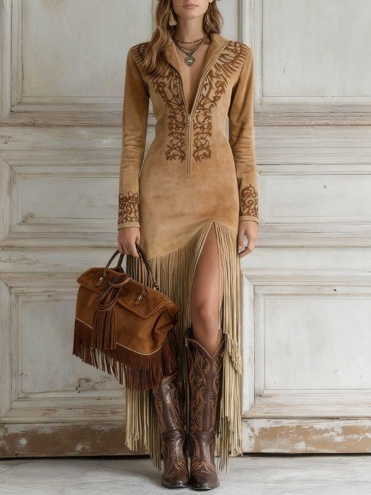 OPHELIA - WESTERN FRINGE MAXI DRESS