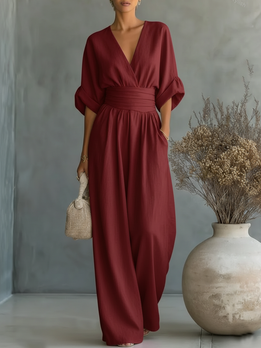 ESSENTIAL - ELEGANT V-NECK JUMPSUIT
