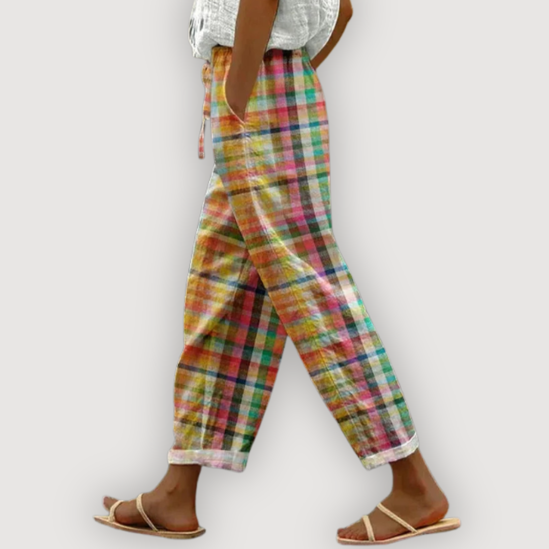 LAYLA – CHECKED LINEN TROUSERS