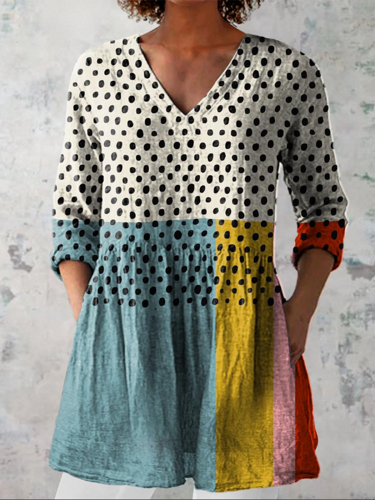 NERINA - LONG BLOUSE WITH V-NECK