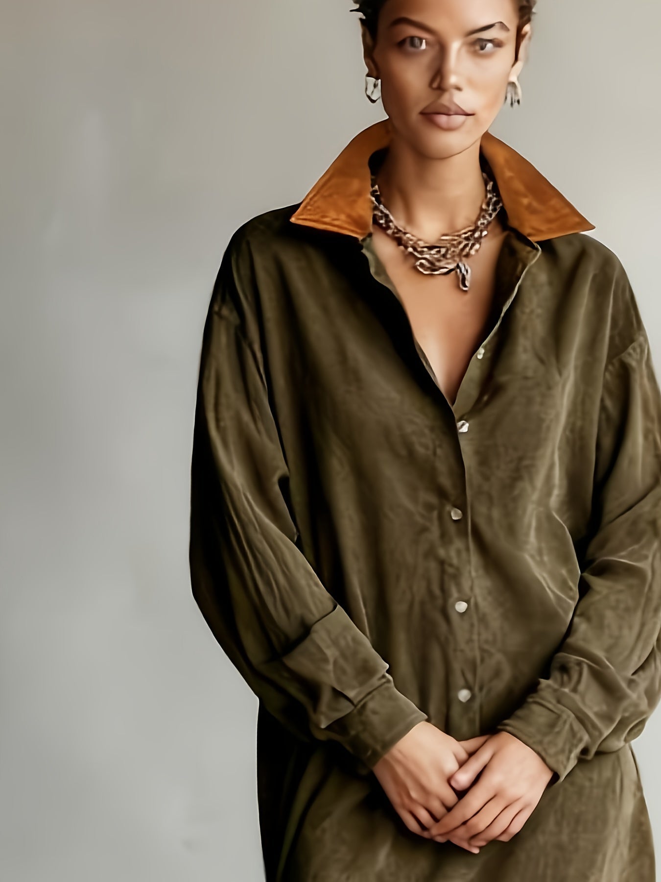 CHLOELAIN - COLLAR LONG SLEEVE MINI DRESS