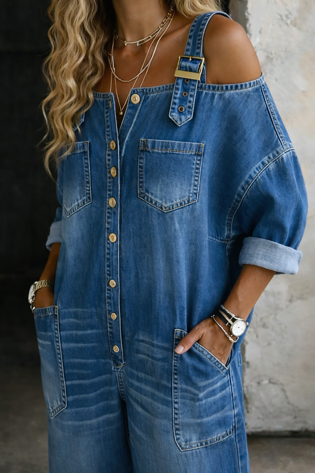 SOPHIA - DENIM OFF-SHOULDER JUMPSUIT