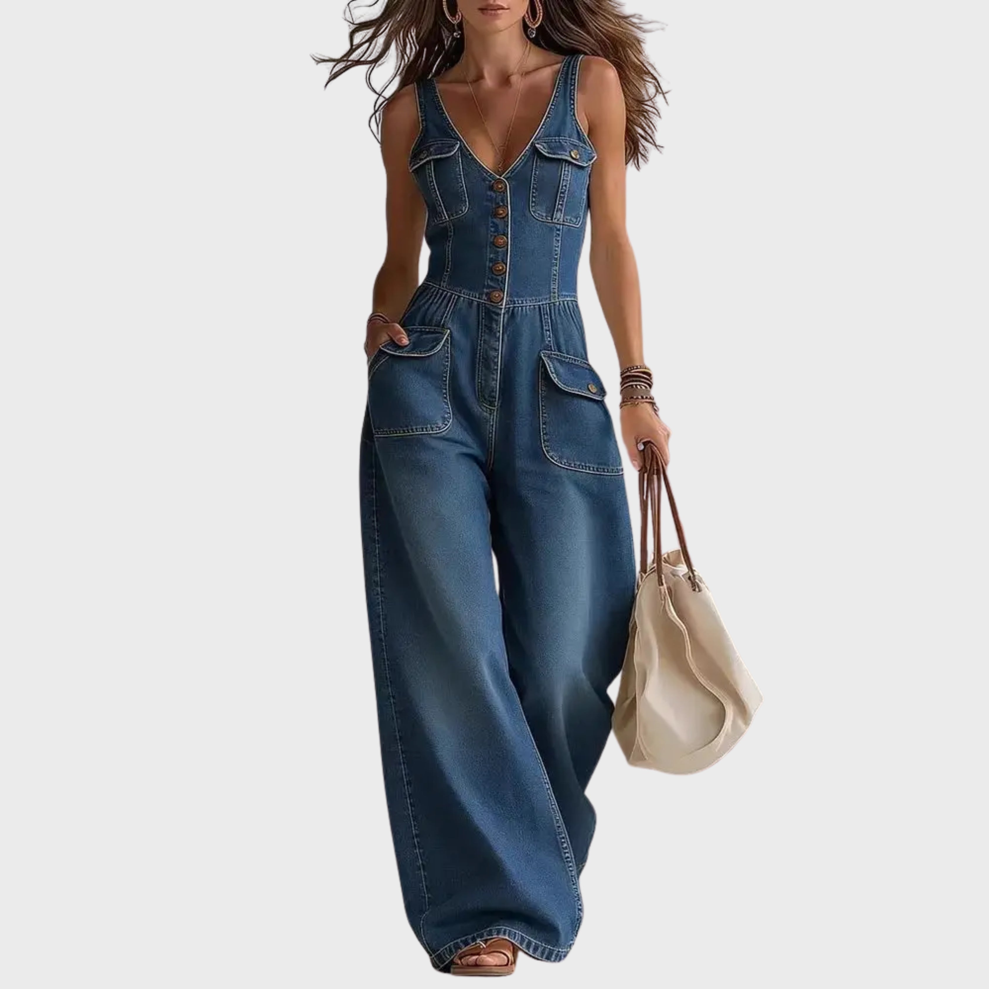 SELENE – CHIC DENIM WIDE-LEG JUMPSUIT