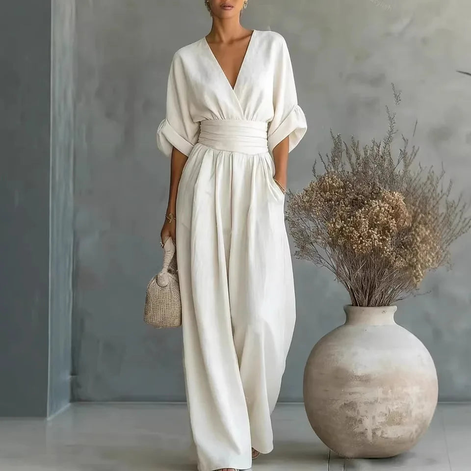 GRAINNE – ELEGANT WAISTED V-NECK JUMPSUIT