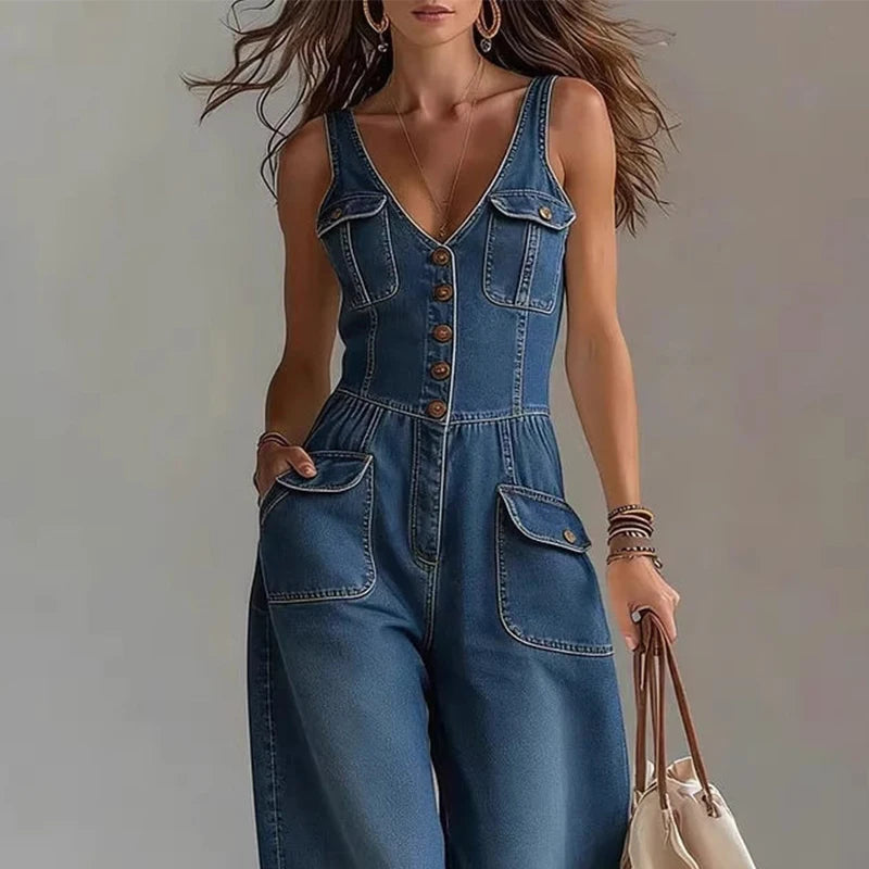 SELENE – CHIC DENIM WIDE-LEG JUMPSUIT