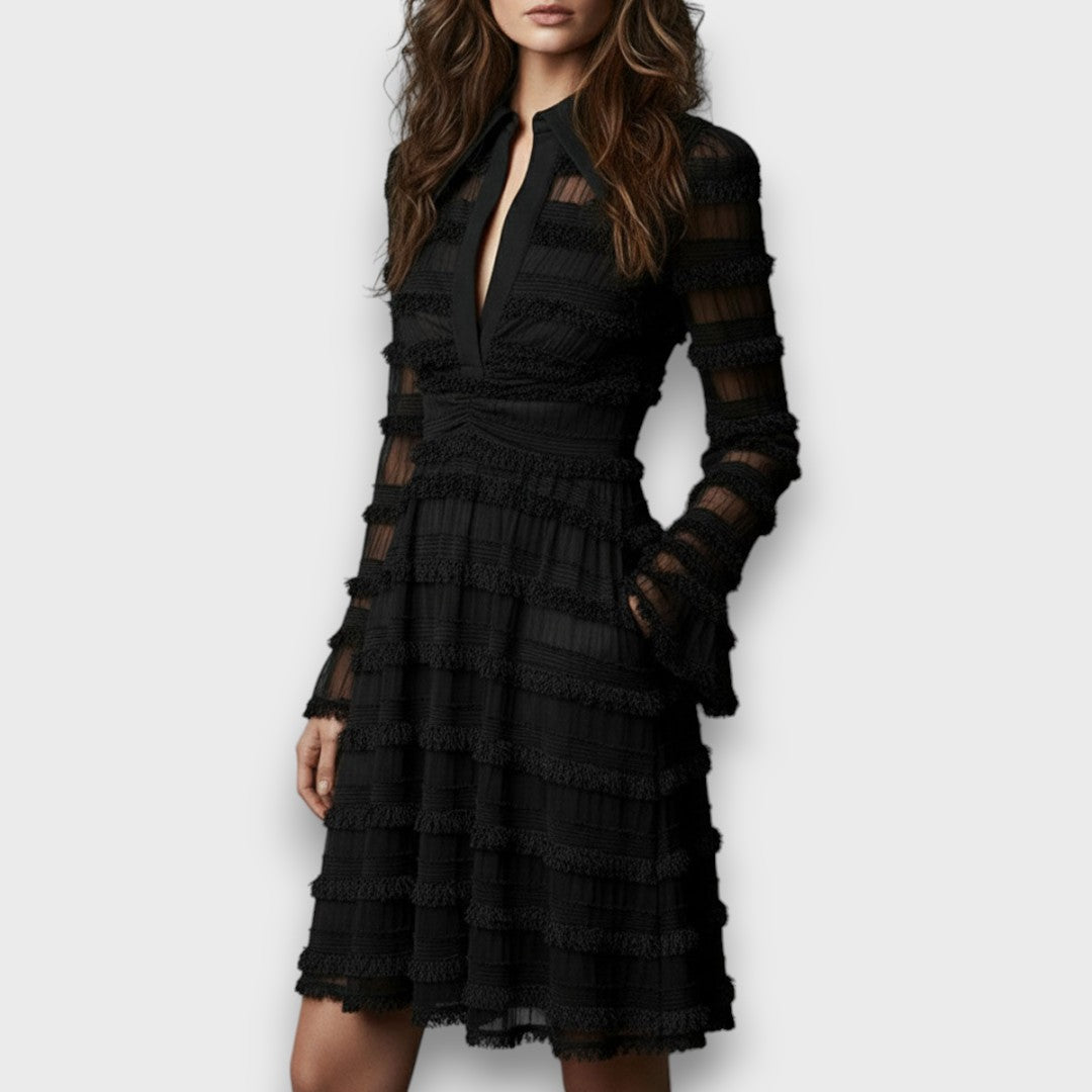 PARISA - MIDI DRESS WITH TRANSPARENT FRINGES