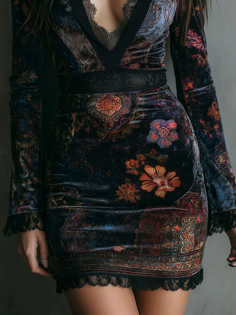 SARAH - FLORAL V-NECK MINI DRESS