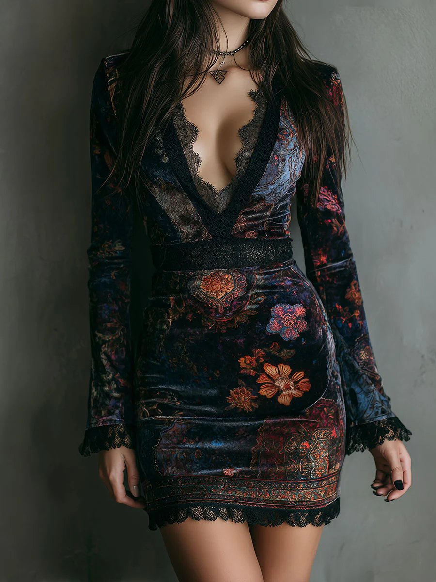 SARAH - FLORAL V-NECK MINI DRESS