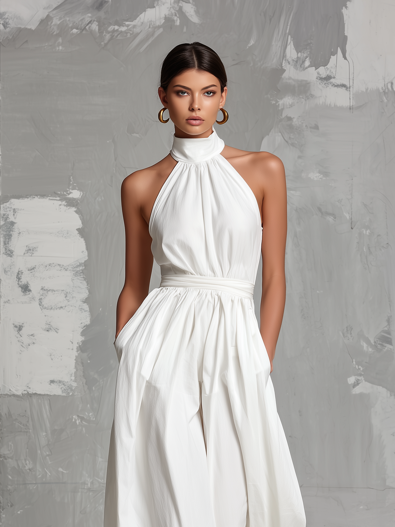ZOLTÁN - ELEGANT WHITE HALTER JUMPSUIT