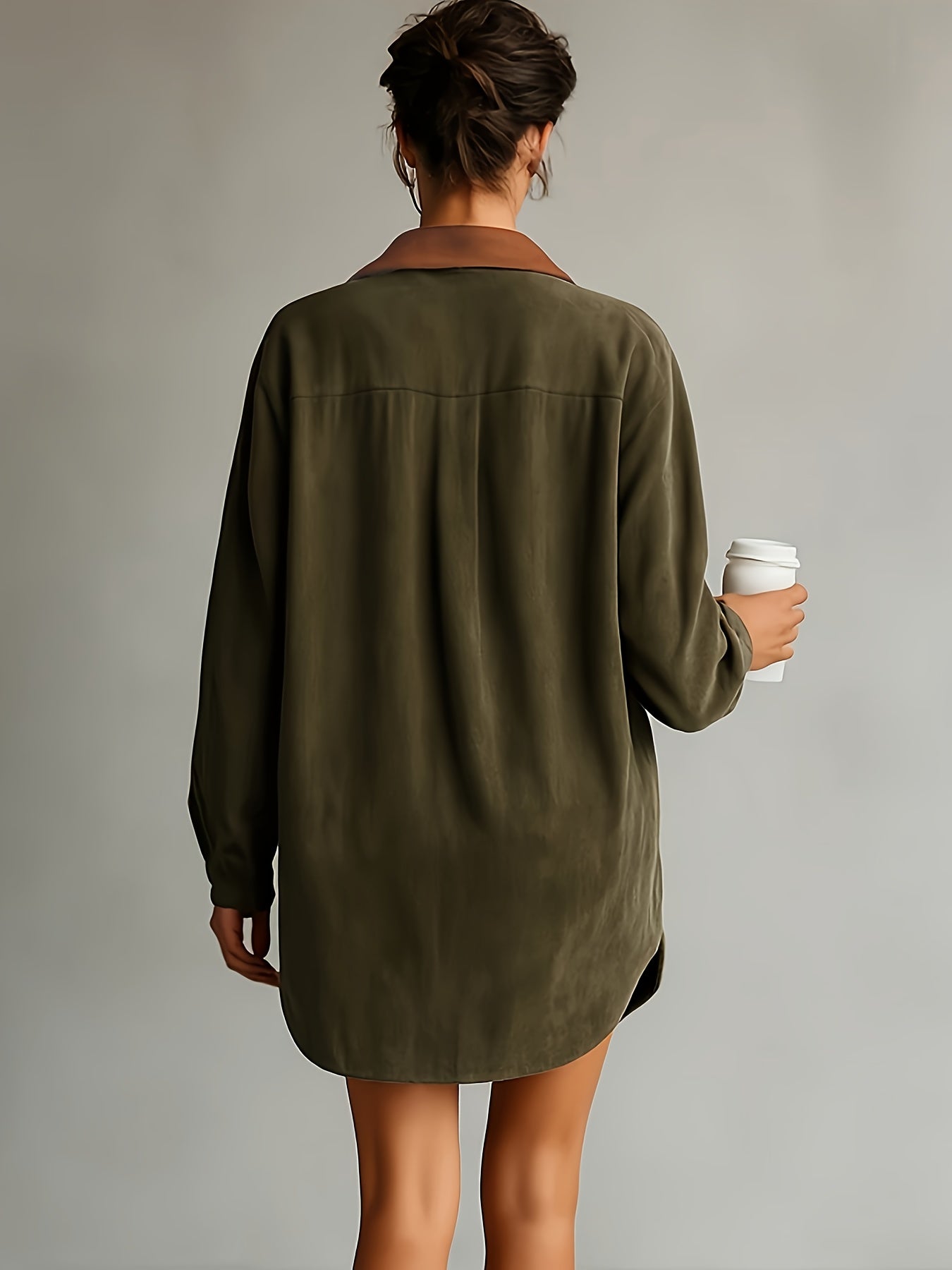 CHLOELAIN - COLLAR LONG SLEEVE MINI DRESS