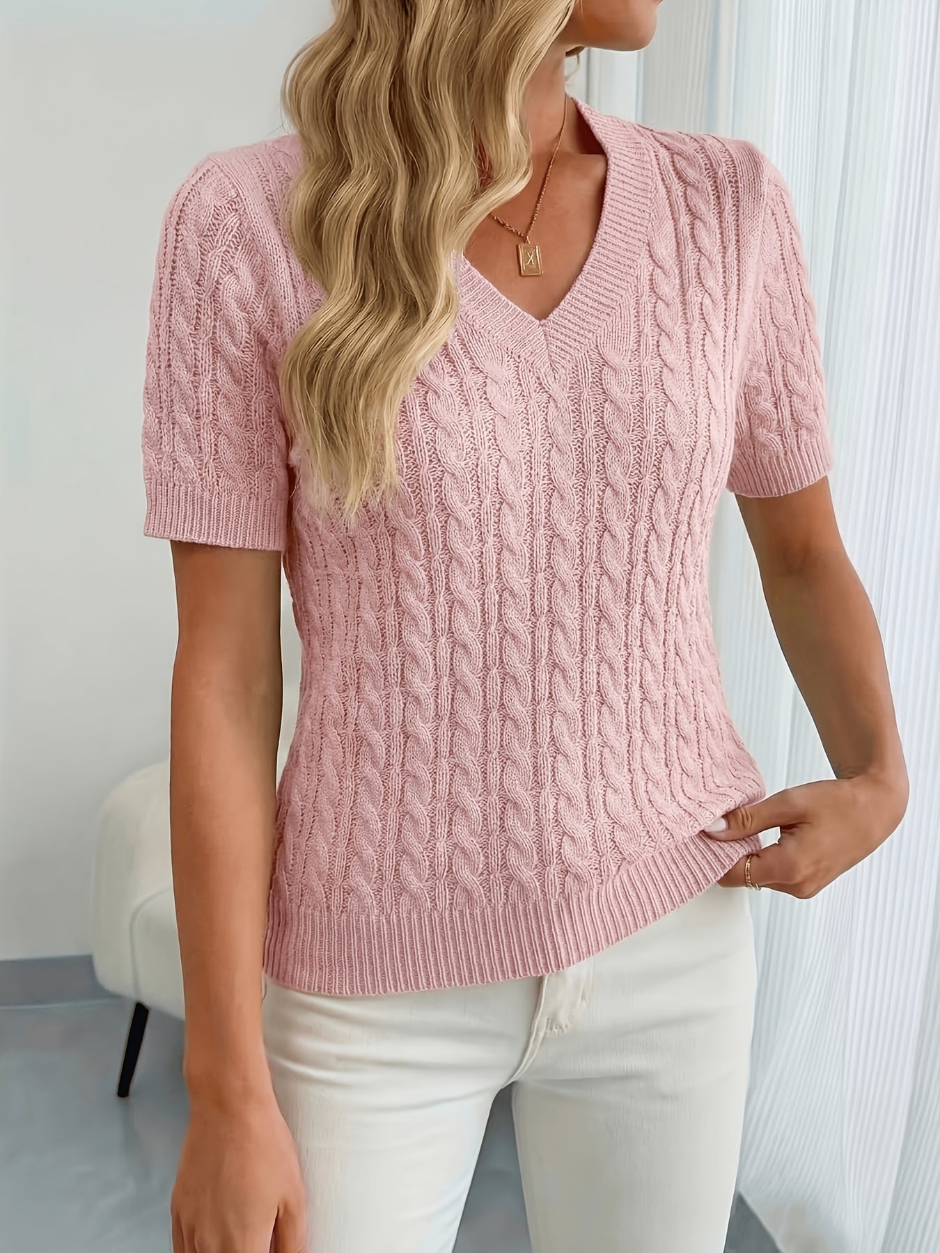 ELSIE – RIBBED V-NECK KNIT TOP