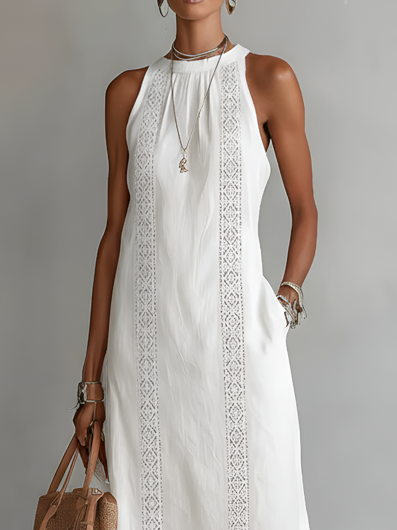 JIMENA - EMBROIDERED MANDARIN COLLAR MIDI DRESS